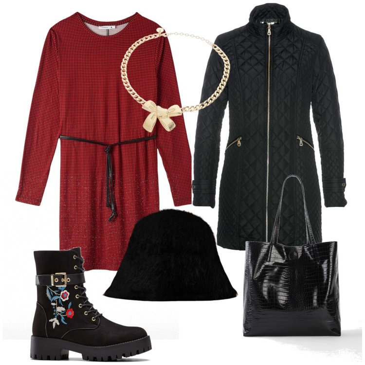 Outfit donna - Buona giornata. Stile Vintage retrò per Tutti i giorni. Abbinamento con blazer, shopping bag, stivali, vestiti midi/longuette, collane, cappelli.