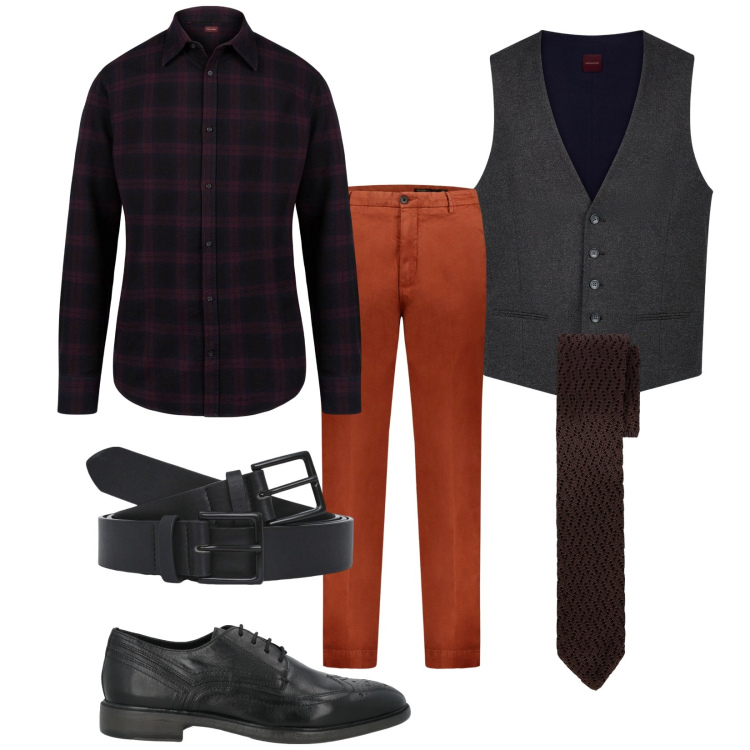 Outfit uomo - Festa di compleanno. Stile Business/Elegante per Tutti i giorni. Abbinamento con scarpe stringate, cinture, pantaloni, camicie, gilet, cravatte.