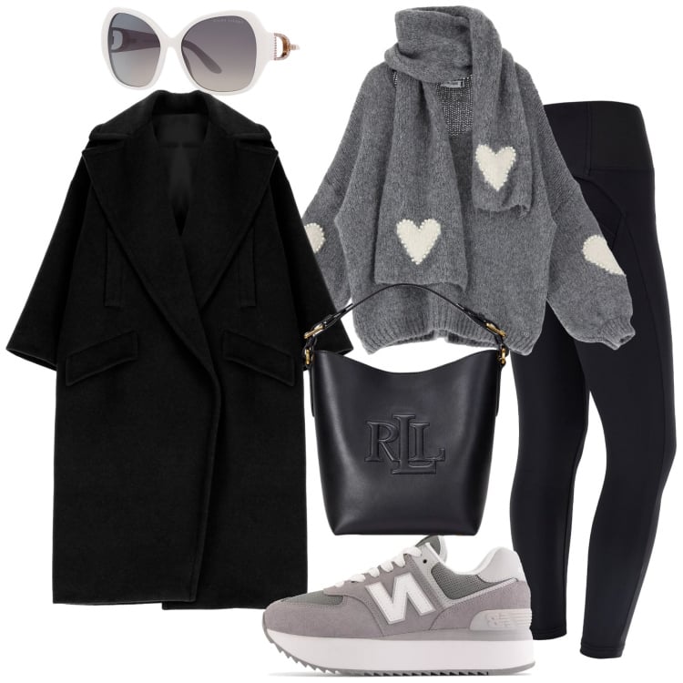 Outfit donna - Comode con stile. Stile Casual chic per Tutti i giorni. Abbinamento con sneakers, maglieria, cappotti, pantaloni skinny, occhiali da sole, borse a secchiello.