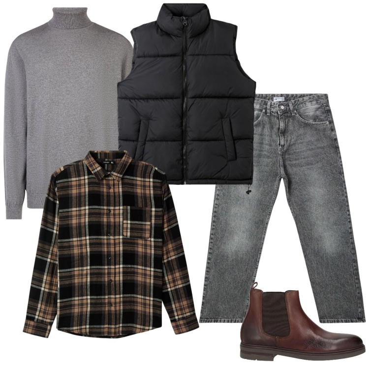 Outfit uomo - Pullover e camicia. Stile Casual per Serata speciale. Abbinamento con stivali e stivaletti, camicie, piumini, jeans, maglieria.