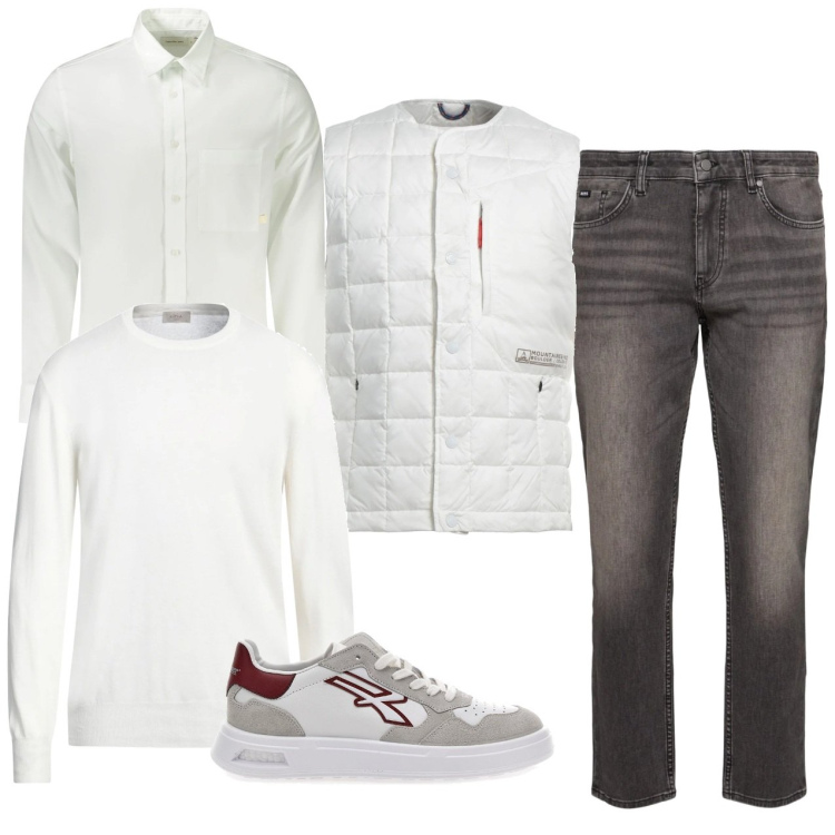 Outfit uomo - Biancolatte. Stile Casual per Tutti i giorni. Abbinamento con pullovers, piumini, sneakers, jeans, camicie.