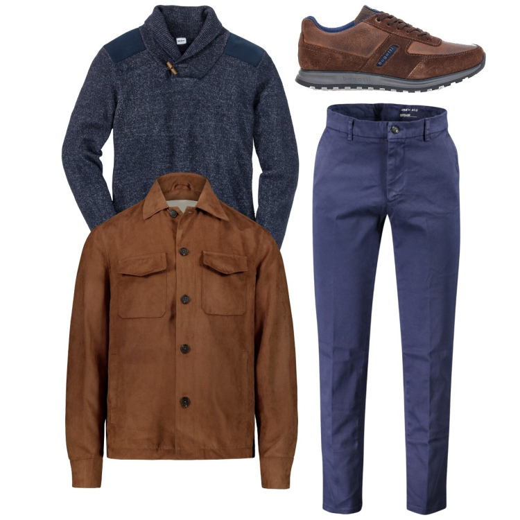 Outfit uomo - Coordinato senza volerlo. Stile Casual per Tutti i giorni. Abbinamento con maglieria, scarpe stringate, giacche, pantaloni.