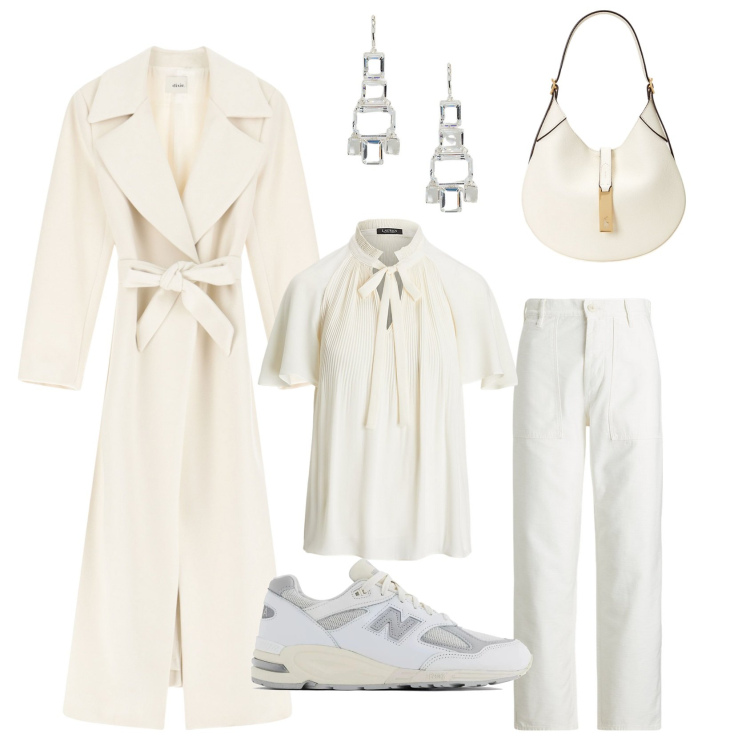 Outfit donna - Total look #2033861. Stile Casual chic per Tutti i giorni. Abbinamento con sneakers, cappotti, camicie, pantaloni, borse a spalla, orecchini.