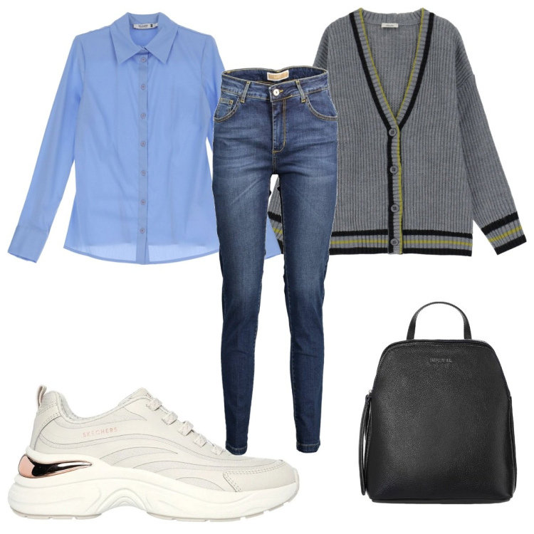 Outfit donna - Total look #2033907. Stile Basic per Tutti i giorni. Abbinamento con camicie, zaini, cardigans, jeans, sneakers.