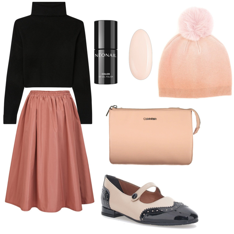 Outfit donna - Total look #2033911. Stile Casual chic per Ufficio. Abbinamento con smalti, maglieria, ballerine, gonne lunghe, borse a tracolla, berretti.