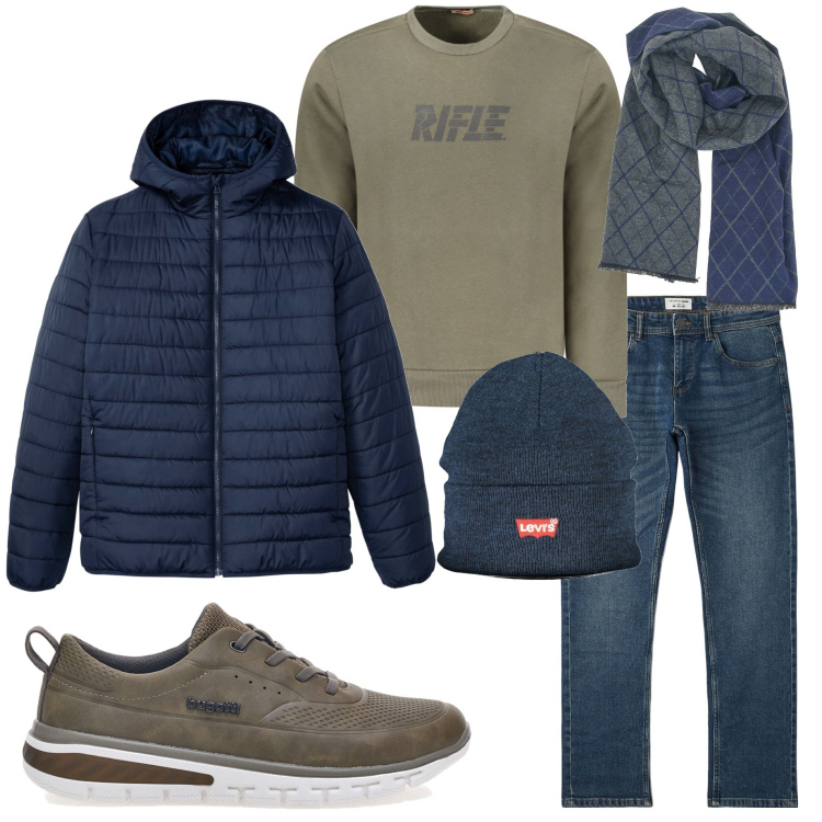 Outfit uomo - In città. Stile Casual per Tutti i giorni. Abbinamento con giacche, jeans, sciarpe, sneakers, berretti, felpe.