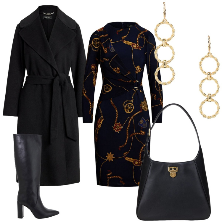 Outfit donna - Wrap dress - Focus Donna Curvy. Stile Bon Ton per Serata fuori. Abbinamento con stivali, borse a spalla, cappotti, vestiti, orecchini.