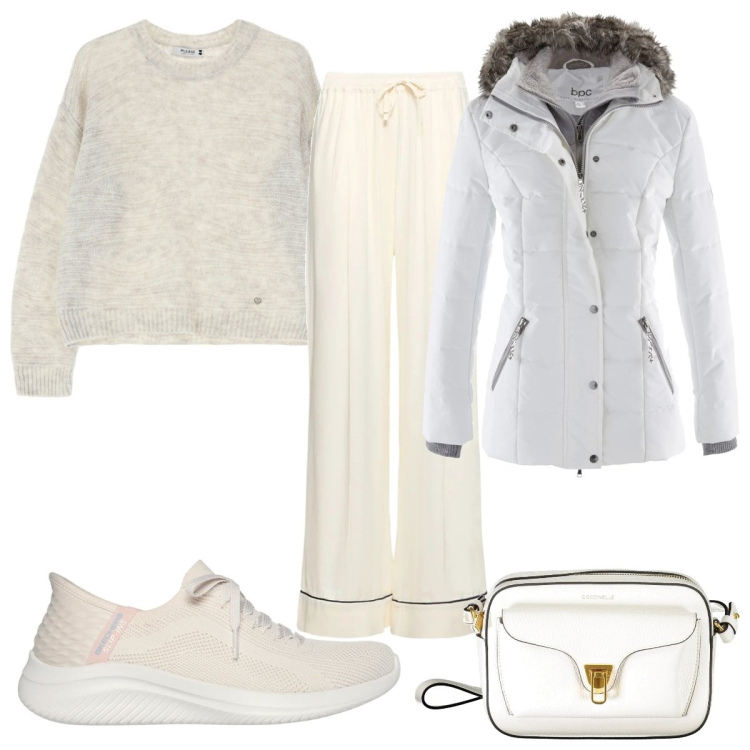Outfit donna - Total look #2033948. Stile Trendy per Tutti i giorni. Abbinamento con piumini, pullovers, sneakers, borse a tracolla, pantaloni.