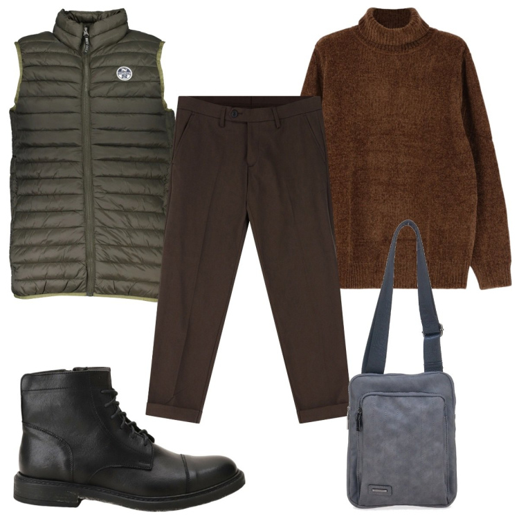 Outfit uomo - Total look #2033954. Stile Trendy per Tutti i giorni. Abbinamento con stivali e stivaletti, pantaloni chino, maglieria, portafogli, giacche.