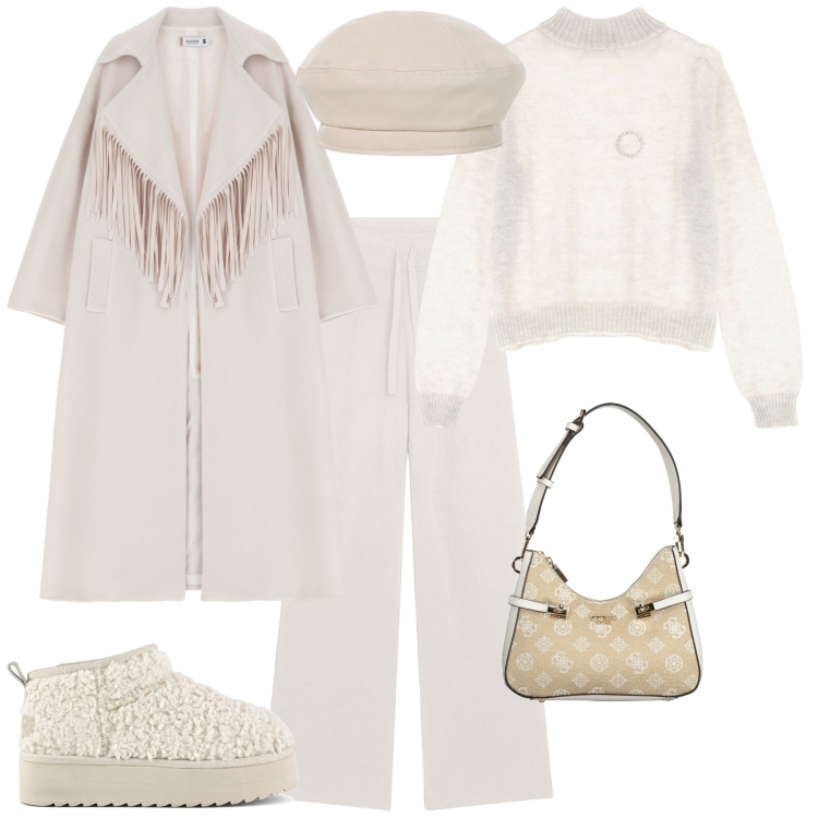 Outfit donna - Total look #2034025. Stile Trendy per Tutti i giorni. Abbinamento con cappotti, maglieria, cappelli e berretti, pantaloni, stivaletti, borse a spalla.
