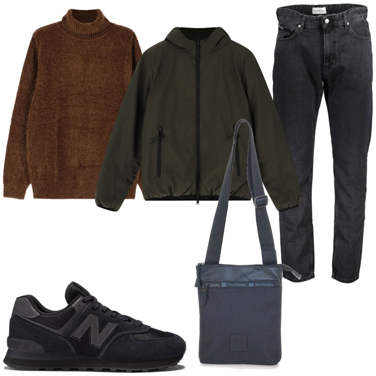 Outfit uomo - Eleganza rilassante per il weekend. Stile Casual per Tutti i giorni. Abbinamento con sneakers, piumini, maglieria, portafogli, jeans.