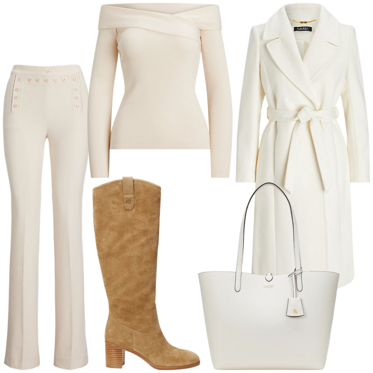 Outfit donna - Inverno raffinato. Stile Chic per Ufficio. Abbinamento con cappotti, maglieria, stivali, pantaloni, borse tote.