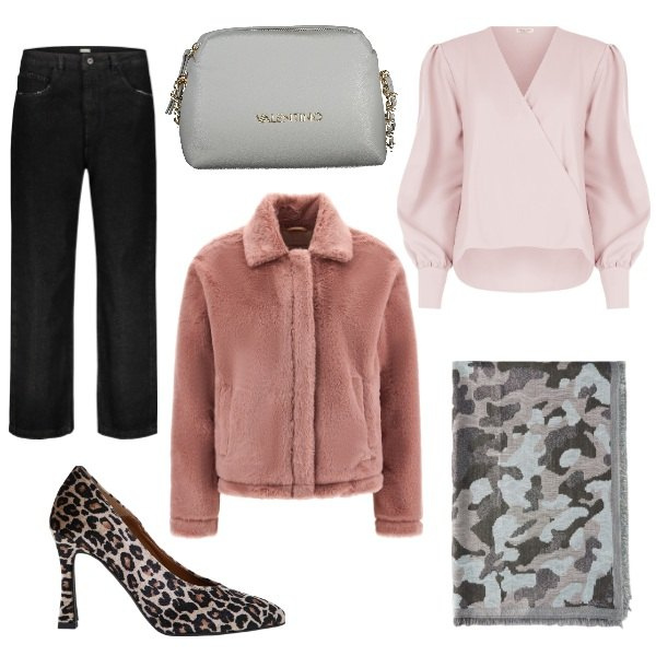 Outfit donna - Serata cinema. Stile Casual chic per Serata fuori. Abbinamento con sciarpe, décolleté, bluse, cappotti, jeans, borse a tracolla.