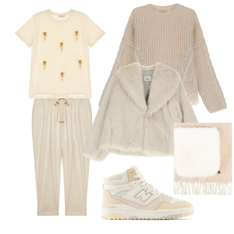 Outfit donna - Color crema. Stile Casual chic per Tutti i giorni. Abbinamento con sciarpe, sneakers, maglieria, t-shirt, blazer, pantaloni.