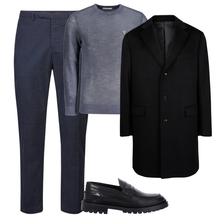 Outfit uomo - City. Stile Business/Elegante per Tutti i giorni. Abbinamento con scarpe stringate, pantaloni, cappotti, maglieria.