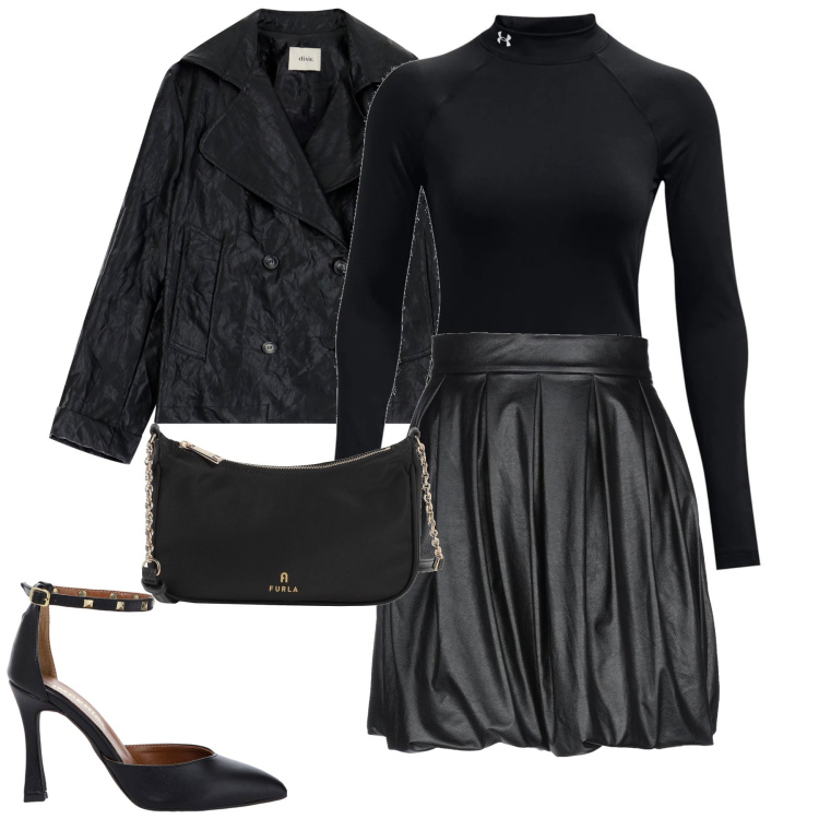 Outfit donna - Black. Stile Trendy per Serata fuori. Abbinamento con minigonne, borse a tracolla, décolleté, blazer, pullovers.