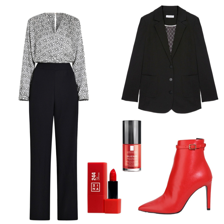 Outfit donna - Tronchetto rosso. Stile Chic per Serata fuori. Abbinamento con smalti, rossetti, tute, stivaletti, blazer.