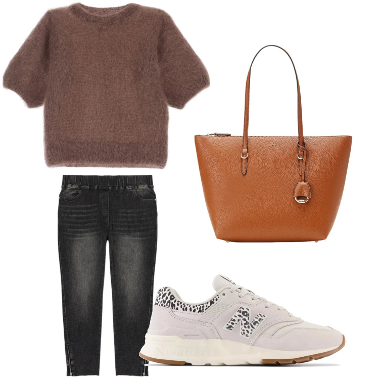 Outfit donna - Aperitivo. Stile Trendy per Tutti i giorni. Abbinamento con sneakers, t-shirt, borse tote, jeggings.
