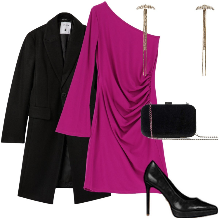 Outfit donna - L’abito monospalla. Stile Sexy per Serata fuori. Abbinamento con pochette, orecchini, cappotti, décolleté, vestiti asimmetrici.