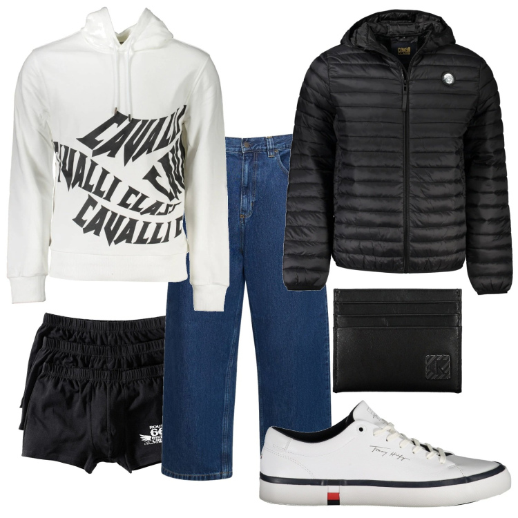 Outfit uomo - Total look #2034554. Stile Casual per Tutti i giorni. Abbinamento con boxer, sneakers, jeans, giacche, portafogli, felpe con cappuccio.
