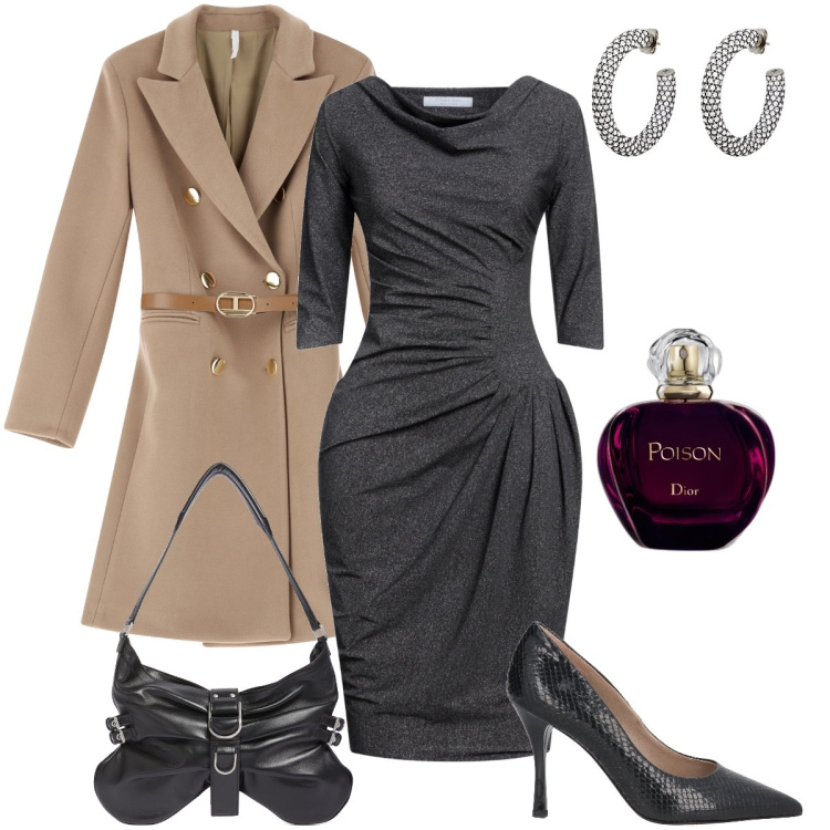 Outfit donna - Il vestito lurex. Stile Glamour per Serata fuori. Abbinamento con vestiti midi/longuette, décolleté, orecchini, profumi, cappotti, borse a spalla.