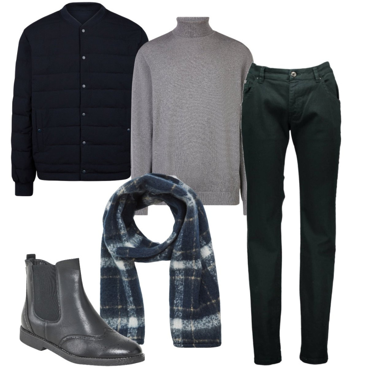 Outfit uomo - Il pantalone verde petrolio. Stile Business/Elegante per Ufficio. Abbinamento con stivali e stivaletti, sciarpe, piumini, pantaloni, maglieria.