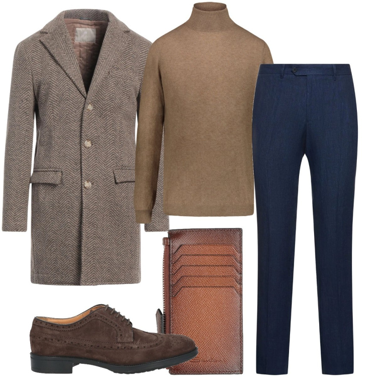 Outfit uomo - Versione elegante. Stile Business/Elegante per Serata speciale. Abbinamento con cappotti, scarpe stringate, portafogli, maglieria, pantaloni.