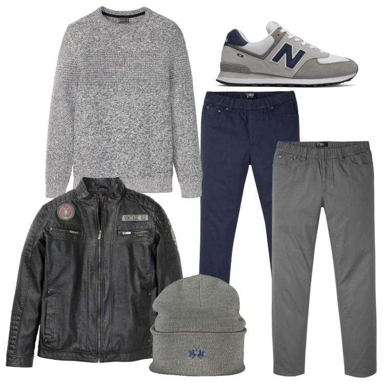 Outfit uomo - Sale e pepe con il biker. Stile Biker Rock per Tutti i giorni. Abbinamento con pantaloni, maglieria, giacche, sneakers, berretti.
