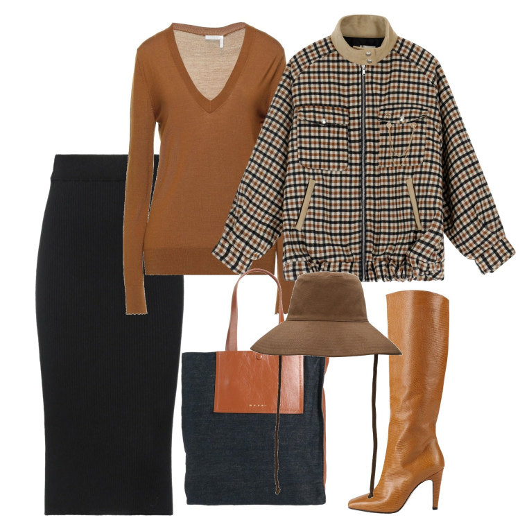 Outfit donna - Bomber e tubino. Stile Chic per Tutti i giorni. Abbinamento con stivali, pullovers, gonne longuette, borse a mano, bomber, cappelli.