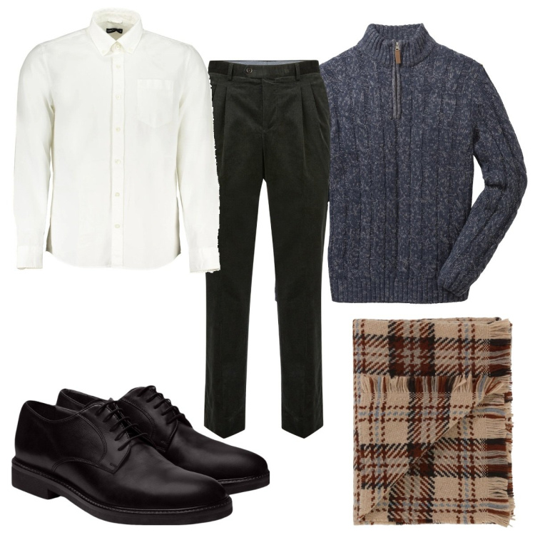 Outfit uomo - Total look #2034627. Stile Casual per Tutti i giorni. Abbinamento con maglieria, sciarpe, scarpe stringate, pantaloni, camicie.