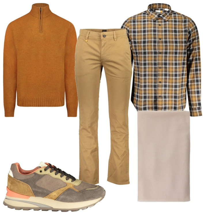 Outfit uomo - Total look #2034643. Stile Casual per Tutti i giorni. Abbinamento con sciarpe, maglieria, pantaloni, camicie, sneakers.