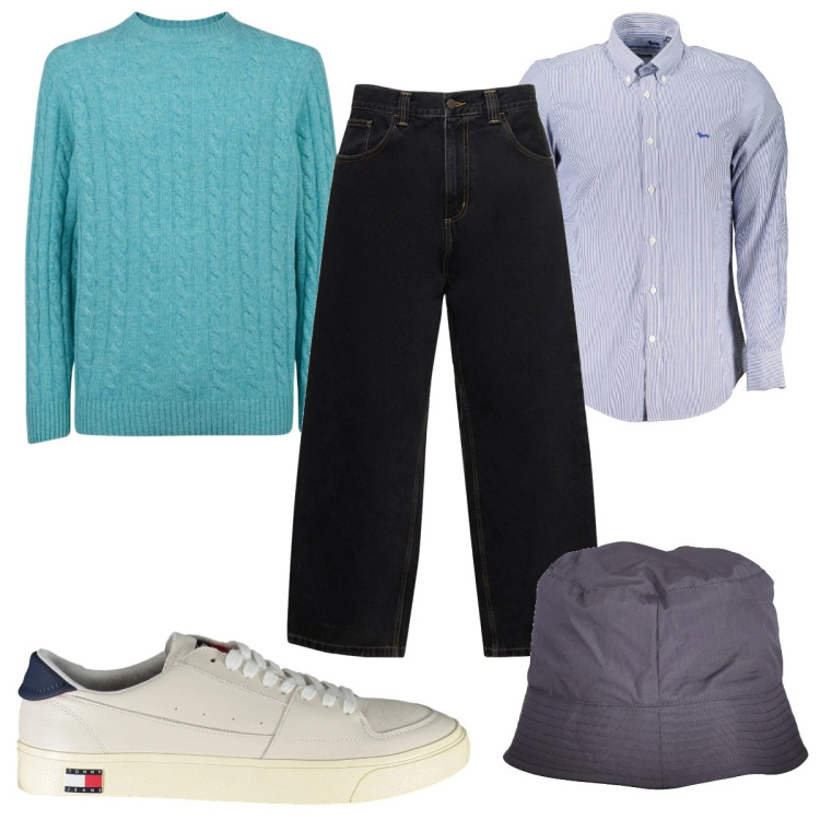 Outfit uomo - Total look #2034648. Stile Trendy per Tutti i giorni. Abbinamento con maglieria, jeans, cappelli, sneakers, camicie.