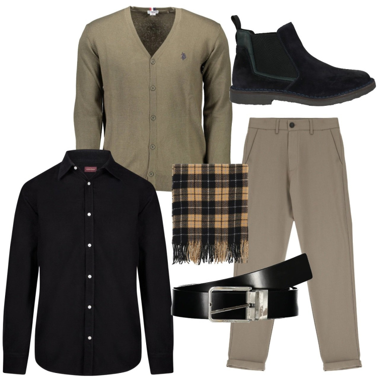 Outfit uomo - Nero di sera. Stile Casual per Serata speciale. Abbinamento con stivali e stivaletti, pantaloni, sciarpe, camicie, cinture, cardigans.