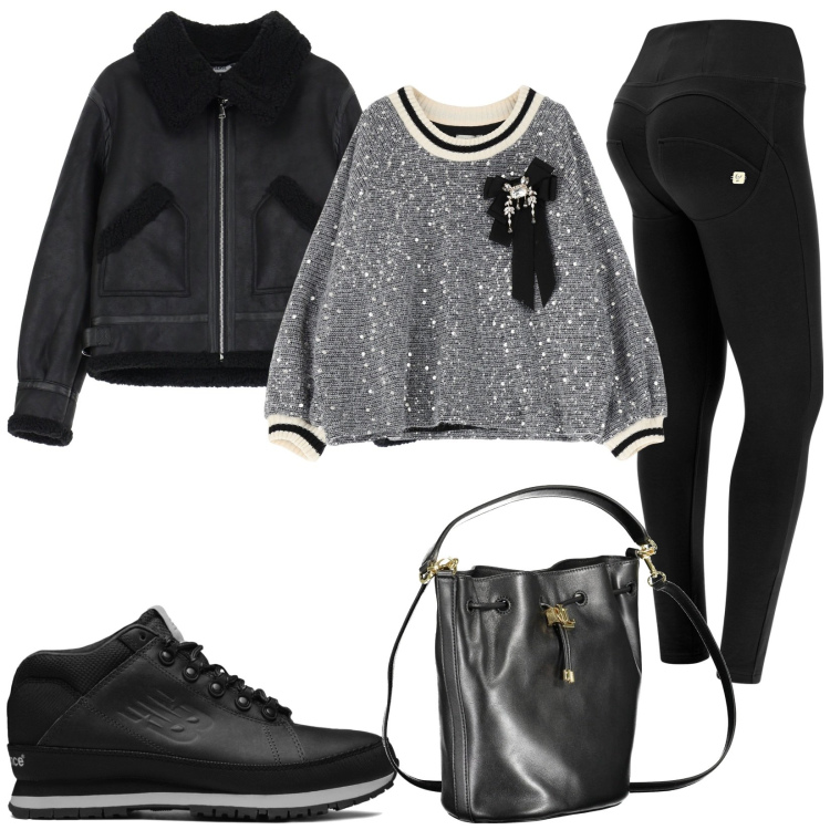 Outfit donna - Sporty chic. Stile Sporty chic per Serata fuori. Abbinamento con sneakers, blazer, pantaloni skinny, felpe, borse a mano.