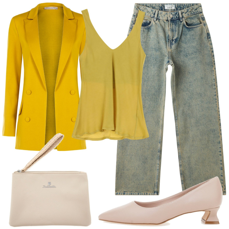 Outfit donna - Total look #2034712. Stile Casual per Tutti i giorni. Abbinamento con jeans, blazer, top, décolleté, pochette.