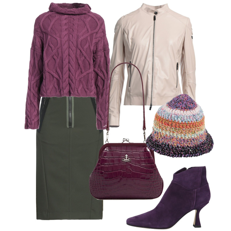 Outfit donna - Trecce e tricot. Stile Chic per Tutti i giorni. Abbinamento con maglieria, cappelli, blazer, stivaletti, gonne longuette, pochette.