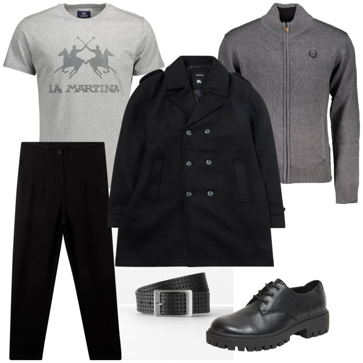 Outfit uomo - Per tutti i giorni in ufficio o al bar. Stile Urban Abbinamento con cinture, pantaloni chino, scarpe stringate, cappotti, t-shirt, cardigans.