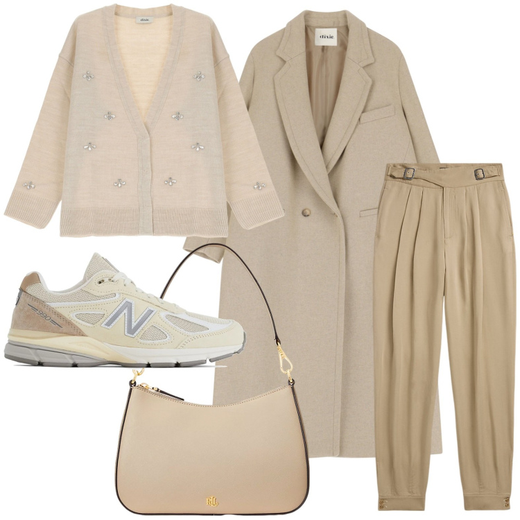Outfit donna - Speciale Winter Whites. Stile Minimal per Serata fuori. Abbinamento con sneakers, borse a spalla, pantaloni, cardigans, blazer.