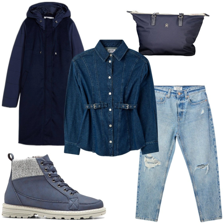 Outfit donna - Di corsa in low cost. Stile Casual chic per Tutti i giorni. Abbinamento con stivaletti, blazer, jeans mom, camicie, borse a spalla.