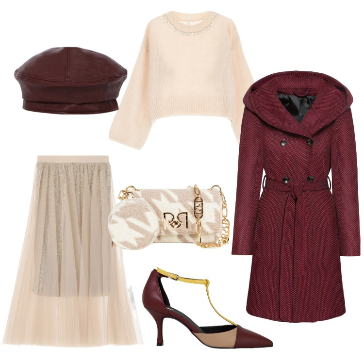 Outfit donna - Il pranzo di lavoro. Stile Bon Ton per Ufficio. Abbinamento con cappotti, borse a tracolla, maglieria, décolleté, cappelli e berretti, gonne lunghe.