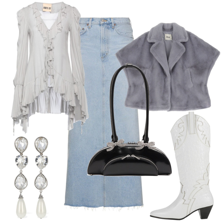 Outfit donna - Boho winter. Stile Boho per Tutti i giorni. Abbinamento con stivali, top, blazer, orecchini, gonne, borse a spalla.