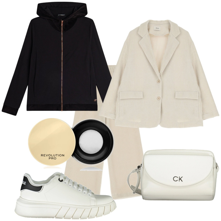 Outfit donna - Lo sporty chic. Stile Sporty chic per Tutti i giorni. Abbinamento con ciprie, felpe con cappuccio, pantaloni, blazer, borse a tracolla, sneakers.