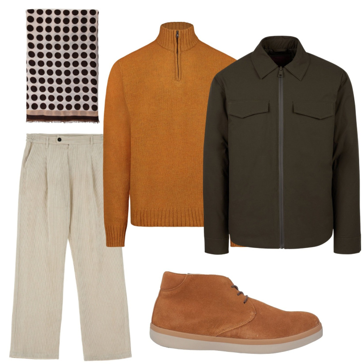 Outfit uomo - Total look #2034995. Stile Trendy per Tutti i giorni. Abbinamento con stivali e stivaletti, sciarpe e foulard, pantaloni, maglieria, piumini.