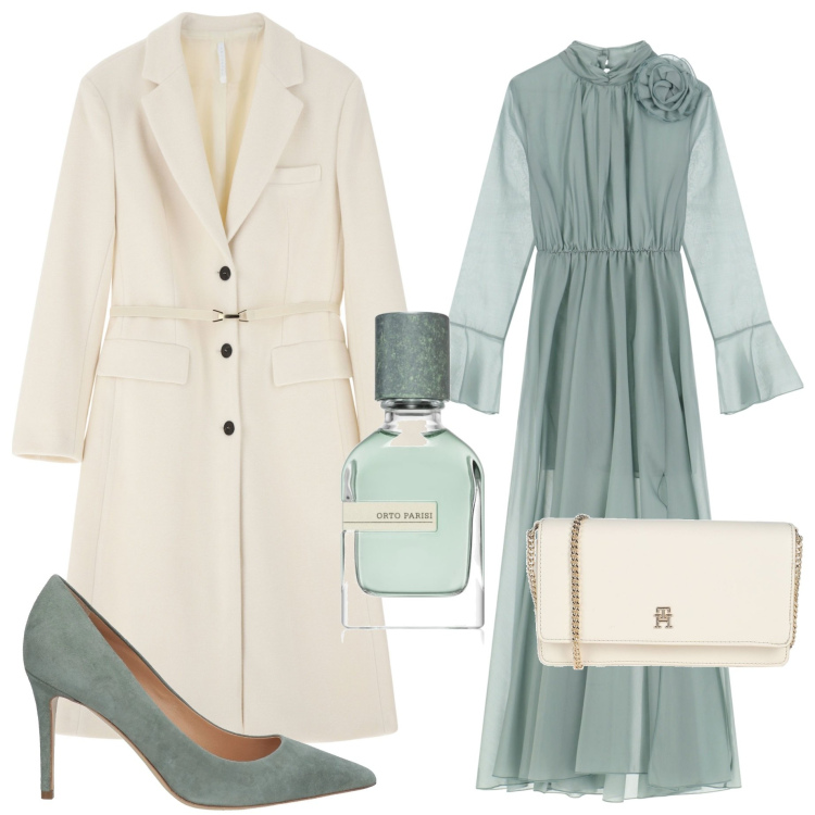 Outfit donna - Cerimonia a gennaio. Stile Chic per Cerimonia. Abbinamento con borse a tracolla, décolleté, profumi, cappotti, vestiti lunghi.