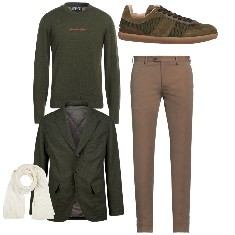 Outfit uomo - Casual chic per l\'ufficio. Stile Casual per Ufficio. Abbinamento con pantaloni chino, sneakers, pullovers, sciarpe, giacche.