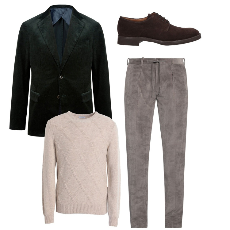 Outfit uomo - Un tocco di velluto. Stile Business/Elegante per Serata speciale. Abbinamento con pullovers, scarpe stringate, pantaloni, giacche.