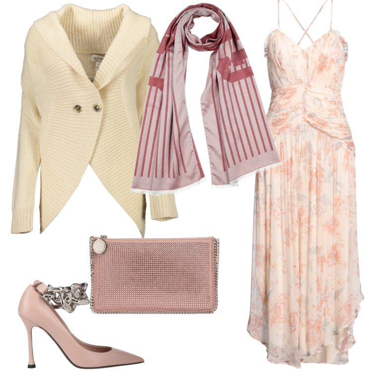 Outfit donna - Serata glamour ma stratificata. Stile Chic per Serata fuori. Abbinamento con sciarpe, décolleté, vestiti midi/longuette, cardigans, pochette.