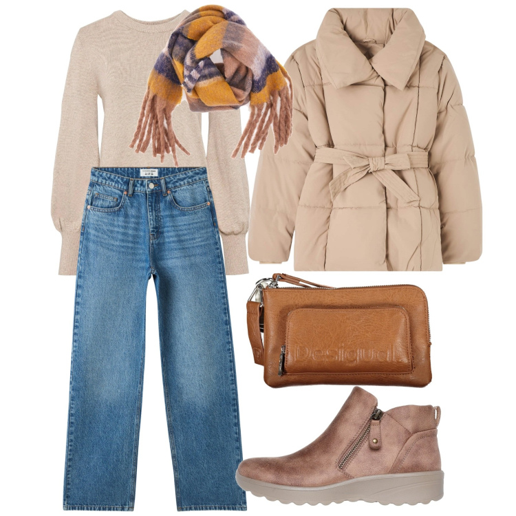 Outfit donna - Una sciarpa e via - @nike75. Stile Casual per Tutti i giorni. Abbinamento con maglieria, jeans, piumini, sciarpe, borse a tracolla, stivaletti.