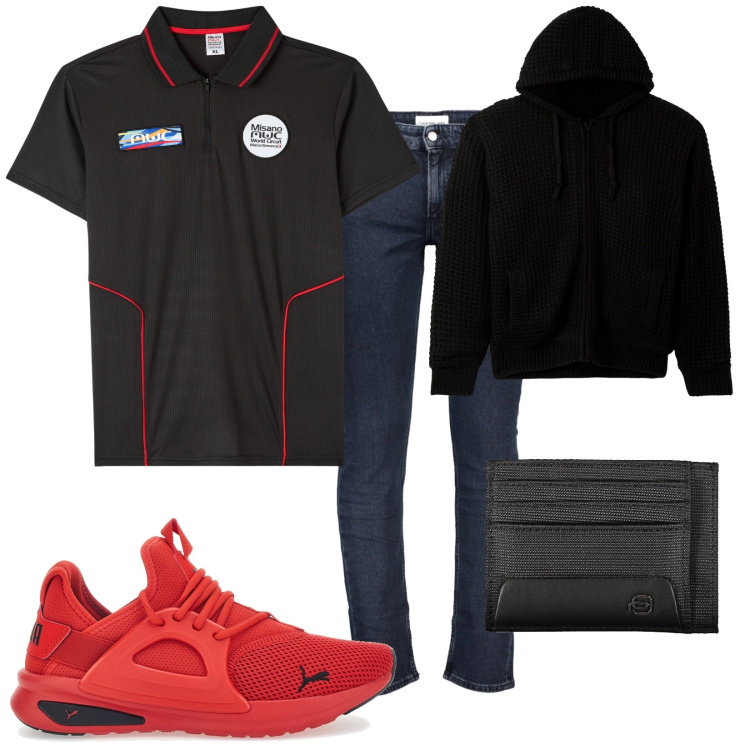 Outfit uomo - Total look #2035283. Stile Casual per Tutti i giorni. Abbinamento con polo, cardigans, sneakers, portafogli, jeans.