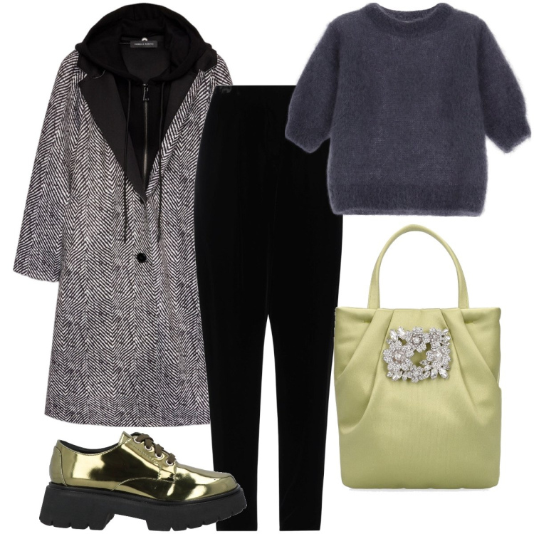 Outfit donna - Verde acido. Stile Trendy per Ufficio. Abbinamento con pantaloni, scarpe stringate, maglieria, cappotti, borse a mano.